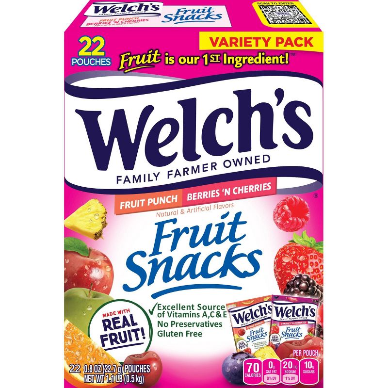WELCH&#39;S Fruit Snacks Berries N&#39; Cherries &#38; Fruit Punch - 17.6oz/22ct, 1 of 6