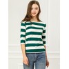 INSPIRE CHIC Women's Stripes Casual Basic Elbow Sleeves Boat Neck Slim Fit T-Shirts - 2 of 4
