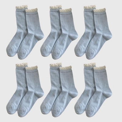 Alilang Women's Bow-Patterned Ruffle-Cuff Ankle Socks 6pk - Blue