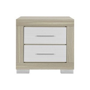 HomeRoots 23" Natural And White Wood Square Two Drawer Nightstand - 1 of 4