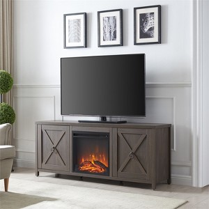 58 in. Alder Brown TV Stand with Log Fireplace Insert - Henn&Hart - 1 of 4