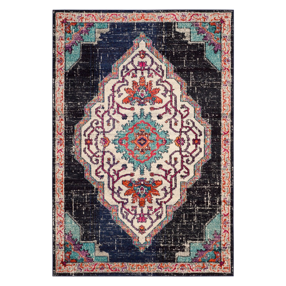 5'1inx7'7in Medallion Area Rug Black/Blue - Safavieh