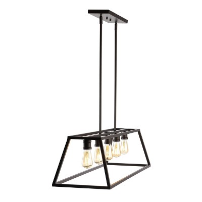 26.75" 5-Light LED Adjustable Iron Floyd Farmhouse Pendant Oil Rubbed Bronze - JONATHAN Y