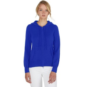 JENNIE LIU Women's 100% Pure Cashmere Long Sleeve Zip Hoodie Cardigan Sweater - 1 of 3