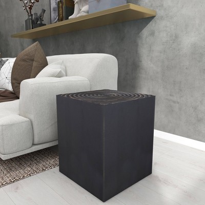 Carved Spiral Black Wood Rustic Accent Table 17"x19"