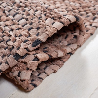 Vintage Brown and Black Handmade Leather and Cotton Rug, 8' x 10'