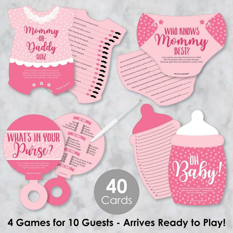 Big Dot of Happiness Baby Girl - 4 Pink Baby Shower Games - 10 Cards Each - Gamerific Bundle, 2 of 9