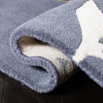 Handmade Dark Grey Wool Square Area Rug with Floral Design