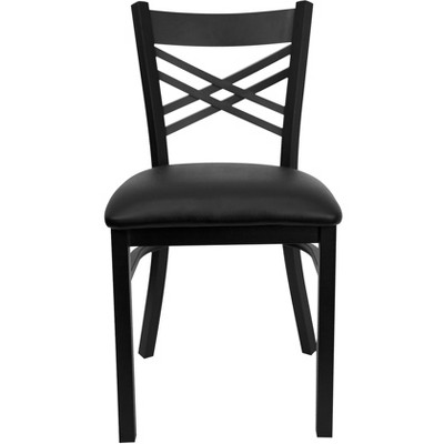 Black Metal Cross Back Side Chair with Vinyl Seat