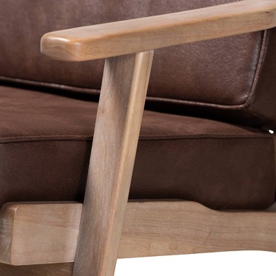 Dark Brown Faux Leather and Oak Mid-Century Accent Chair