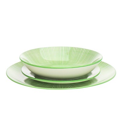 Sage and White Porcelain 12-Piece Dinnerware Set, Service for 4
