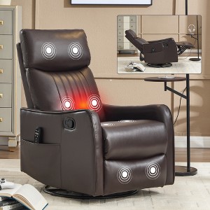 KTMBDW Massage Swivel Rocker Recliner with Heat and Vibration, Soft Manual Rocking Recliner Chair, Comfy Faux Leather Heated Recliner - 1 of 4
