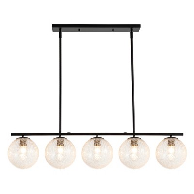 LLHZSY 5 - Light 44" Large Globe Chandelier Kitchen Island Linear Pendant Light for Dining Room - Hammered Glass - Oil Rubbed Bronze
