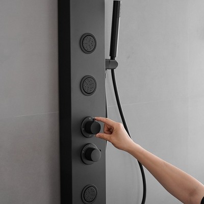 Matte Black Multi-Function Shower Panel with Adjustable Head