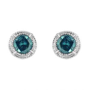 Haus of Brilliance Silver Treated Colored Diamond Modern 4-Prong Solitaire Milgrain Stud Earrings - 1 of 4