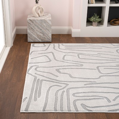 White and Light Gray Abstract High-Low 8' x 10' Area Rug