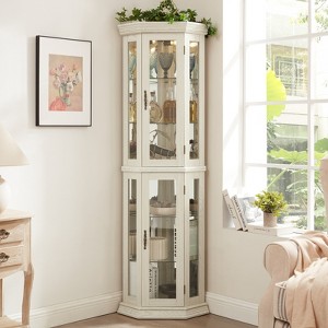 FURNIinspire Corner Cabinet Corner Display Curio Cabinet, Glass Display with Adjustable Glass Shelves, White, 15.35"*69.59"*15.35" - 1 of 4