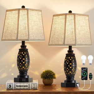 GTCLIGHTING Bedside Lamps Set of 2-23.5" Vintage Table Lamp with USB A+C and Nightlight - Resin Desk Lamp for Bedrooms, End Tables, Living Room - 1 of 4