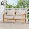 Outdoor Patio Acacia Wood Loveseat,2-Seater Armrest Lounge Chair for Balcony,Modern Fabric Cushion Small Space Furniture-Cuddlewood - 2 of 4