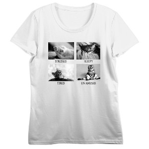 Stressed Sleepy Tired & Amused Cat Photo Grid Crew Neck Short Sleeve Women's White T-shirt - 1 of 3