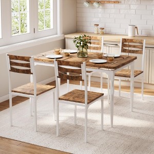 5 Piece Dining Table Set for 4, 43" Kitchen Table Set with Spiral Leg, Wooden Rectangular Kitchen Table & Chairs, Space Saving Breakfast Table - 1 of 4