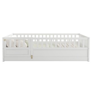 VYNXARIA White Wooden Floor Bed Frame Full Size with Ultra - High Safety Barrier and Door, Ideal for Children's Rooms and Bedrooms - 1 of 4