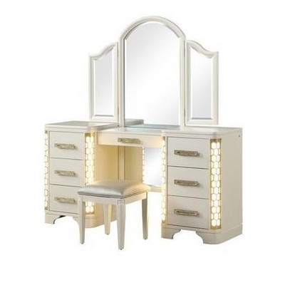 PAGED Makeup Vanity Modern Style Crystal Tufted Upholstery Dressing Table with Stool for Dressing Room