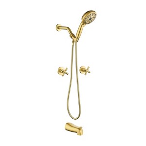 Cobbe Brushed Gold Bathtub Shower Faucet Set with 10 Settings ABS Handheld Shower and Bathtub Spout Double Handle - 1 of 4