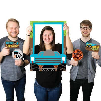 Big Dot of Happiness Smash and Crash - Monster Truck - Boy Birthday Party Selfie Photo Booth Picture Frame and Props - Printed on Sturdy Material