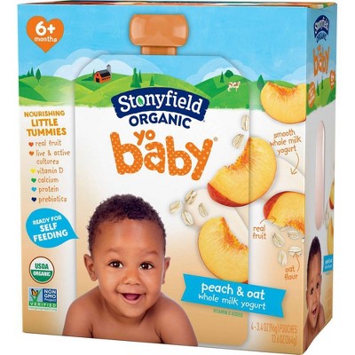 Stonyfield Organic YoBaby Peach &#38; Oat Whole Milk Yogurt - 4ct/3.4oz Pouches_0