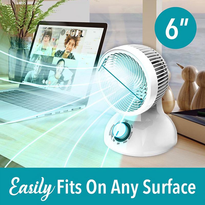 Brentwood 6 Inch Three Speed Oscllating Circulator Desktop Fan with Timer and Remote Control in White, 3 of 6
