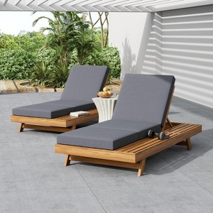 Christopher Knight Home Dawn Patio Rustic Acacia Wood Adjustable Chaise Lounge with Water-Resistant Cushions (Set of 2) - 1 of 4