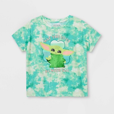 Girls' Star Wars Baby Yoda Flip Sequin Short Sleeve T-Shirt - Green