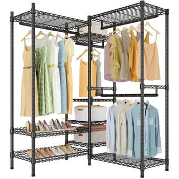 Tangkula Heavy Duty Metal Clothes Rack Freestanding Garment Rack w/ 6  Drawers & Shelves