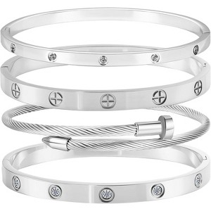 Stainless Steel Bangle Bracelet Set for Women with Sparkling Crystal Inlay, Non Tarnish Love Bangle Gift - 1 of 4