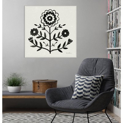 30"x30" Black and White Botanic-Inspired Framed Canvas Wall Art