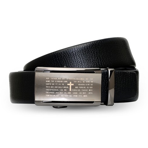 Steeltime Men's Simulated Leather Belt with Alloy "Lord's Prayer" Buckle. Size Options: S, M, L, XL - image 1 of 1