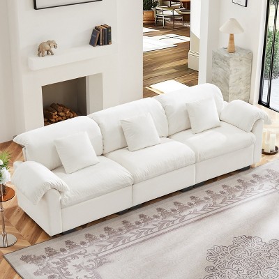 Extra Large Velvet Sofa With Storage Under Each Seat,Straight Sectional Sofa With Fluffy Armrest Pillow And Back Support-Cuddlewood