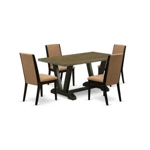 HomeStock 5-Piece Rectangle Distressed Jacobean Finish Solid Wood Top Dining table with 4 Chairs - 1 of 4