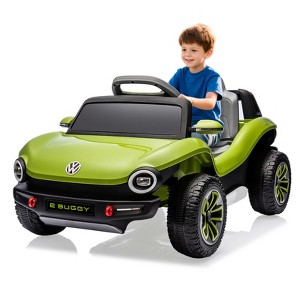 Children's stroller, Volkswagen Beetle authorized model, four-wheeled, with remote control, battery display, USB interface, horn and music function. - 1 of 4