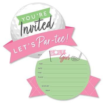 Big Dot of Happiness Golf Girl - Shaped Fill-In Invitations - Pink Birthday Party or Baby Shower Invitation Cards with Envelopes - Set of 12