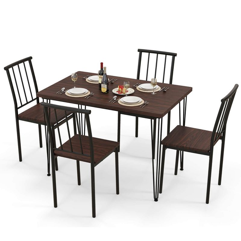 Tangkula 5-Piece Dining Table Set for Small Space Kitchen Table Set for 4 Walnut, 1 of 11
