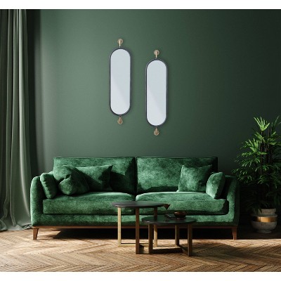 Small Oval Black and Gold Metal Framed Decorative Mirror