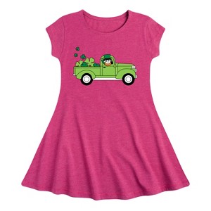 Girls' - Instant Message - St. Patrick's Day Leprechaun Truck Delivering Luck Fit & Flair Cap Sleeve Dress - 1 of 2