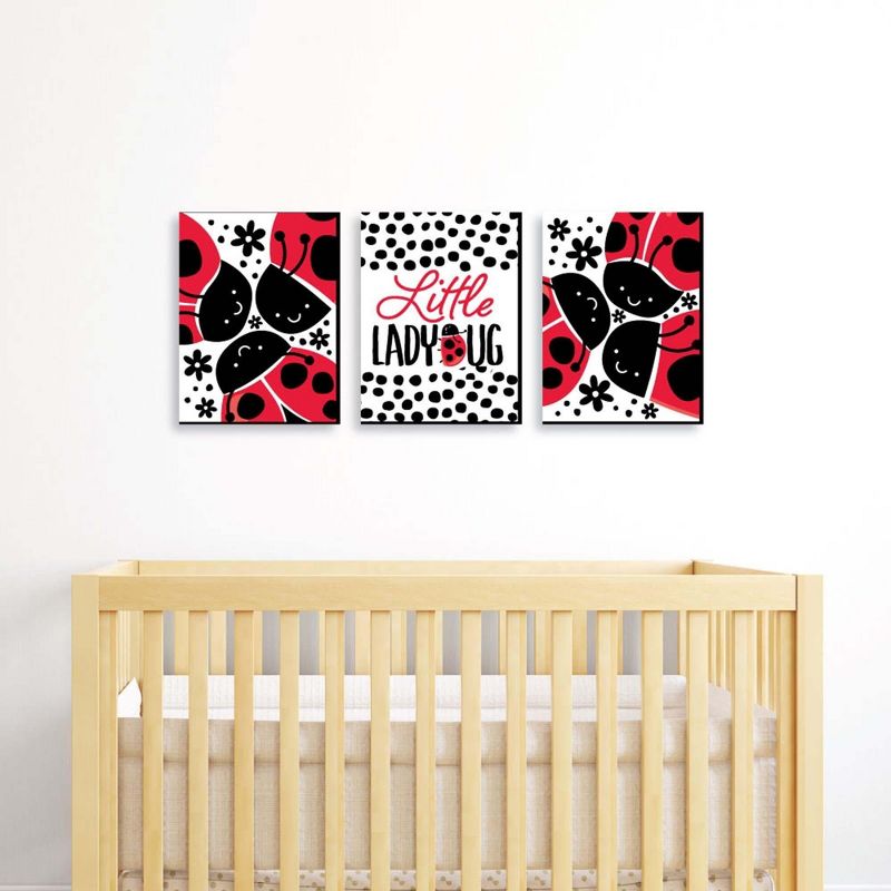 Big Dot of Happiness Happy Little Ladybug - Baby Girl Nursery Wall Art and Kids Room Decorations - Gift Ideas - 7.5 x 10 inches - Set of 3 Prints, 2 of 8