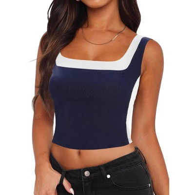 ATHLECHIC Women's Color Block Sleeveless Square Neck Crop Sport Tank Tops