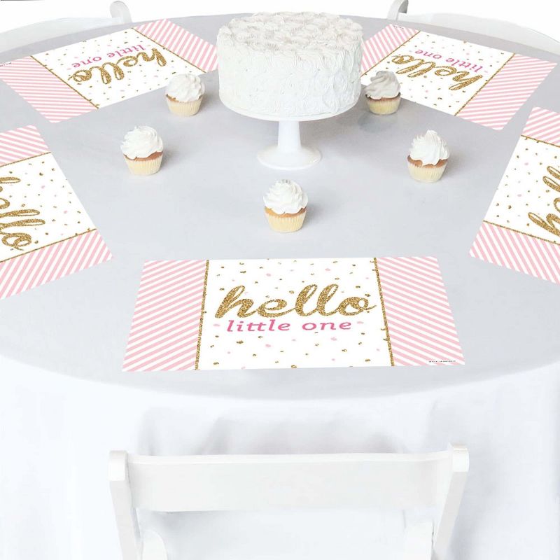 Big Dot of Happiness Hello Little One - Pink and Gold - Party Table Decorations - Girl Baby Shower Placemats - Set of 16, 2 of 7