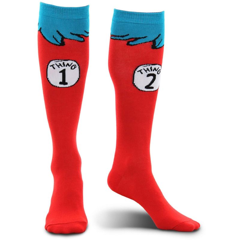 HalloweenCostumes.com One Size Fits Most  Dr. Seuss Thing 1 & Thing 2 Costume Socks for Adults., White/Red/Blue, 1 of 7