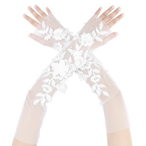 INSPIRE CHIC Women's Lace Floral Pearl Bowknot Polka Point Arm Fingerness Length Sleeves for Elegant Bridge Wedding Gloves 1 Pair - 1 of 4
