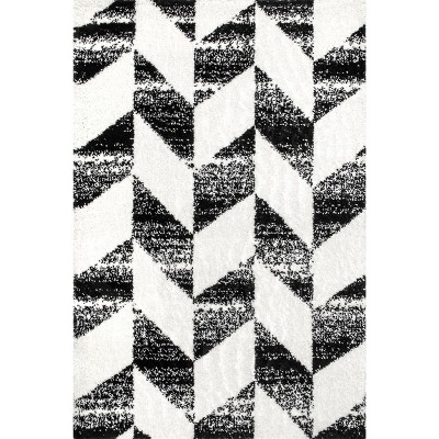 Nuloom Avery Striped 2x6 Runner Shag Indoor Area Rug for Living Room Bedroom Dining Room Nursery Entryway Hallway, Black And White/Ivory